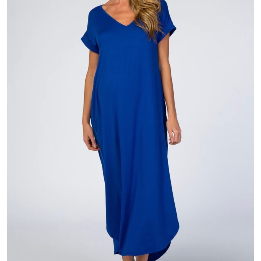 Royal Side Slit Maternity Maxi Dress